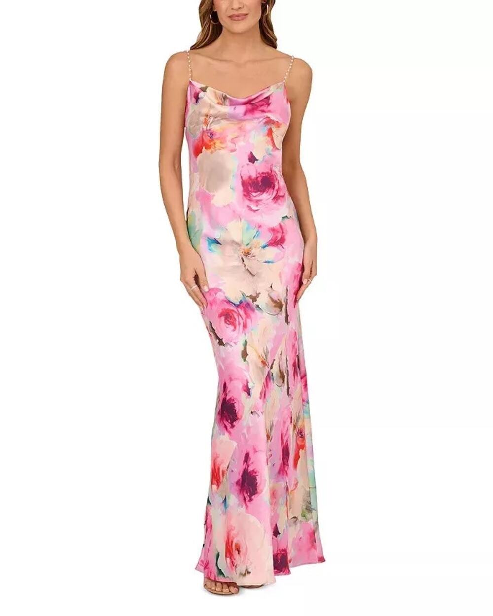 Liv Foster Satin Cowl Neck Pearl Strap Formal Dress Pink 6 NWT
